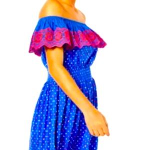 NWOT Lilly Pulitzer Kalama off the shoulder Smocked Dress - Blue - Size Medium